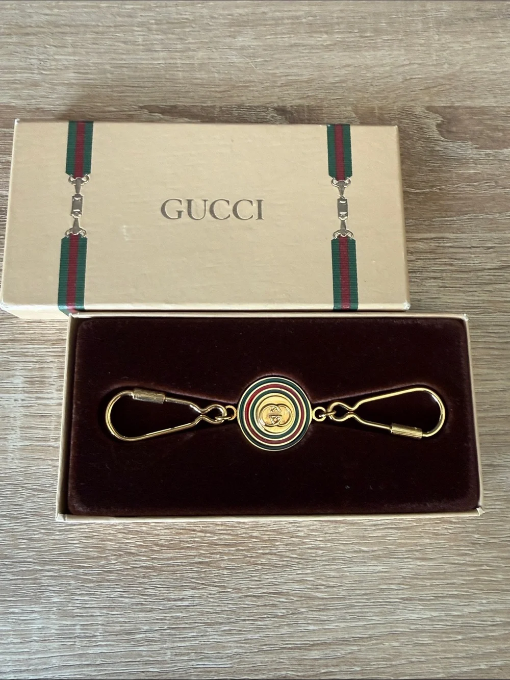 Like New🔥Vintage Gucci Gold-Tone Double Clip Key Chain with Vintage Box❣️